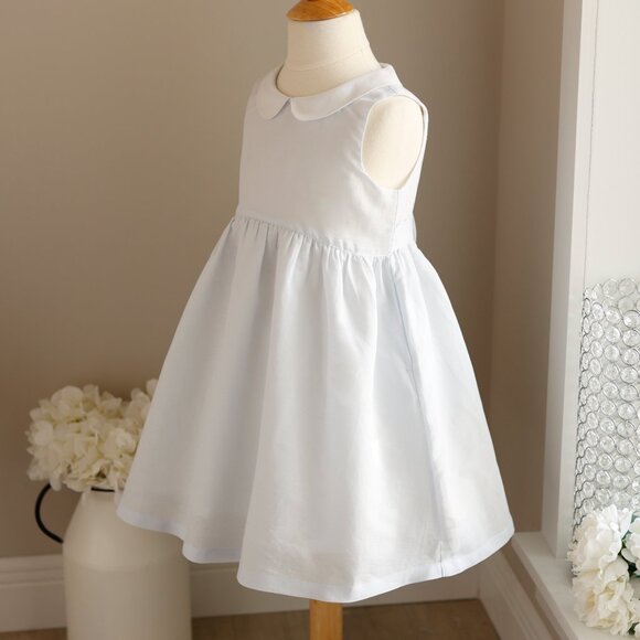 Blue Linen Cotton Sundress 6X Flared With Pockets Peter Pan Collar Portrait NWT - Picture 4 of 9